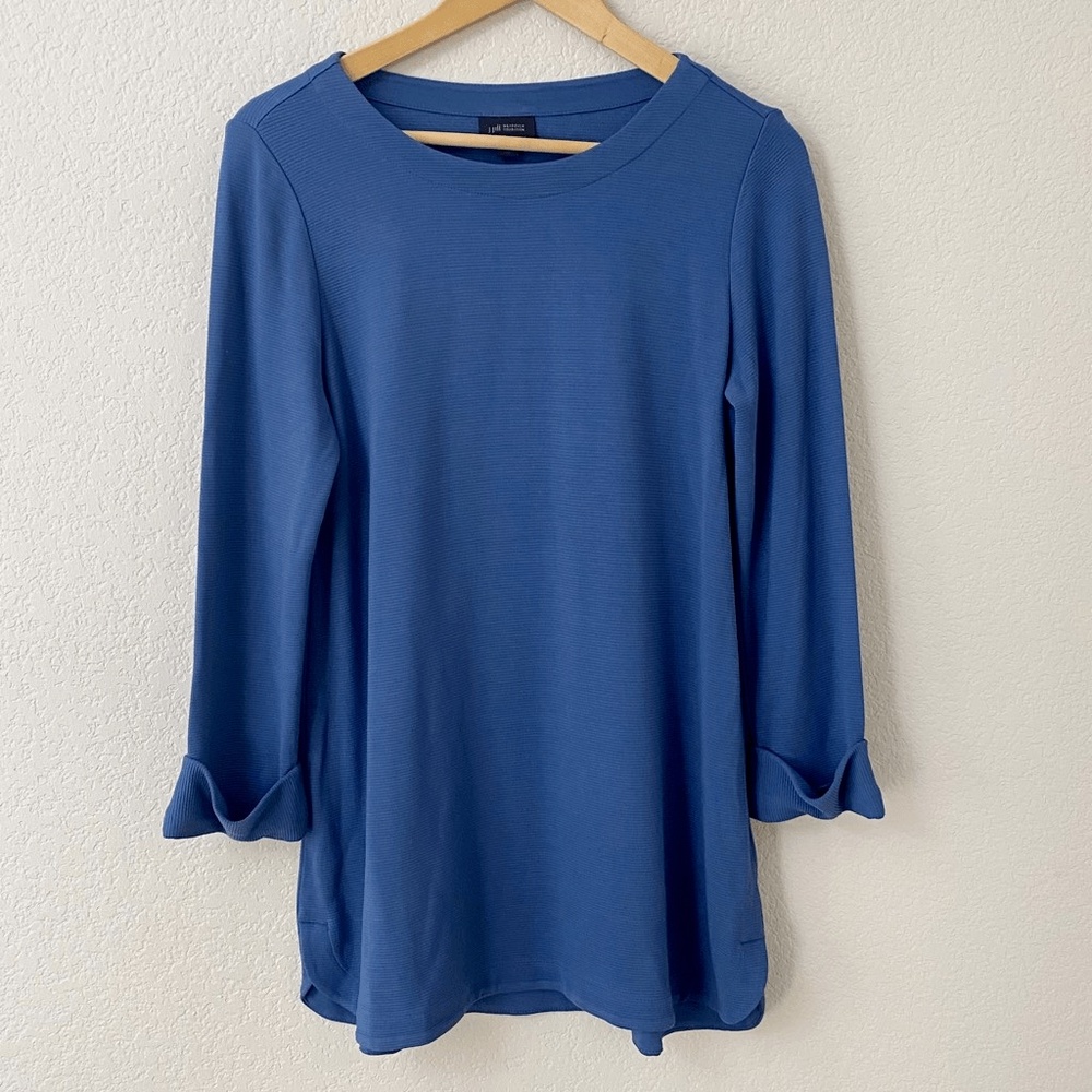 J Jill Wearever Collection Size Small Tall Blue Ribbed Knit Tunic Top
